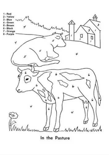 דף צביעה פרות בטבע חינוכי