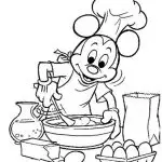 דף צביעה של מיקי מאוס מבשל אוכל במטבח